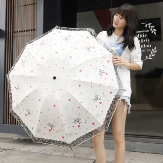 Tien Botten Grote Dubbele Paraplu Kant Parasol Paraplu Zon Bescherming Uv Parasol Dames Draagbare Opvouwbare Paraplu Love hart 10K wit