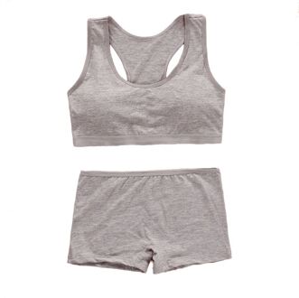 Tieners Meisjes Sportbeha Set Puberteit Ondergoed Katoen Training Bra Met Slips BX0D grijs