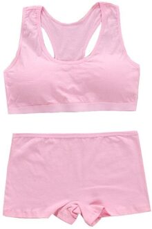 Tieners Meisjes Sportbeha Set Puberteit Ondergoed Katoen Training Bra Met Slips BX0D roze