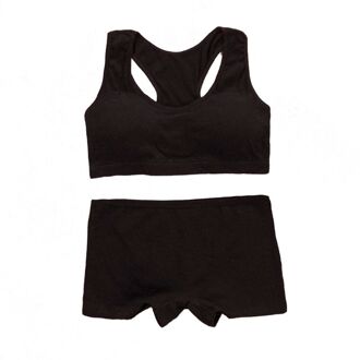 Tieners Meisjes Sportbeha Set Puberteit Ondergoed Katoen Training Bra Met Slips zwart