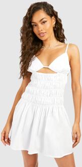 Tierred Mini Cut Out Smock Dress, White - 14