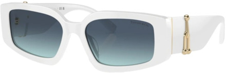 TIFFANY Dames Rechthoekige Zonnebril Wit/Blauw Verloop Tiffany , White , Dames - 54 MM