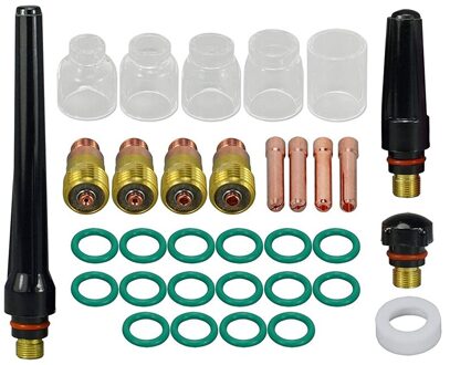 Tig Stubby Gas Lens Collet Body Pyrex Cup Kit Voor Db Sr Wp 17 18 26 Tig Toorts Lassen Accessoires 33Pcs