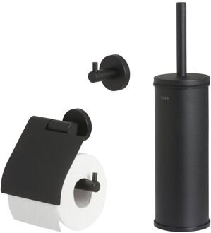 Tiger Accessoireset Boston - Toiletborstel Met Houder Vrijstaand - Toiletrolhouder - Haak – Zwart