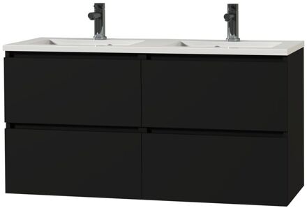 Tiger Badmeubelset Loft 120cm - Zwart Mat - Met Spiegel En Wastafel - Met 4 Lades - Met Hoogglans Witte Wastafel - 120,2x46,5x45cm