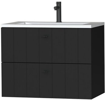 Tiger Maryport Meubelset 80 cm met 2 lades Mat zwart incl Quadro wastafel Hoogglans wit - 1496018915