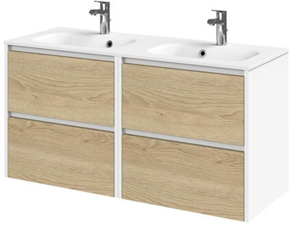 Tiger Meubelset Reverse 120 cm Met 4 Lades Natural Eik - Mat Wit incl Oval Wastafel Mat Wit