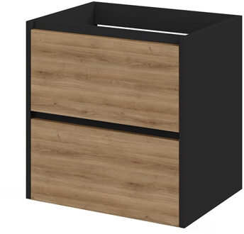 Tiger Meubelset Reverse 60 cm Met 2 Lades Chalet Eik - Mat Zwart incl Oval Wastafel Mat Zwart