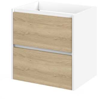 Tiger Meubelset Reverse 60 cm Met 2 Lades Natural Eik - Mat Wit incl Oval Wastafel Hoogglans Wit