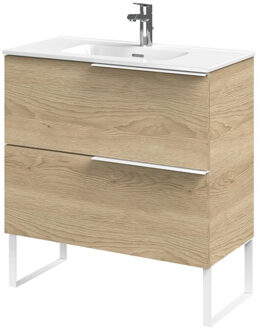 Tiger Pocket Meubelset 80 cm met 2 lades Naturel eik incl Calpe wastafel en loop-poten Hoogglans wit - 800303 Eiken