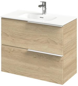 Tiger Pocket Meubelset 80 cm met 2 lades Naturel eik incl Calpe wastafel Hoogglans wit - 800302 Eiken