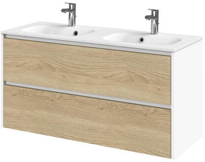 Tiger Reverse Meubelset 120 cm met 2 lades Naturel eik - Mat wit incl Oval wastafel Mat wit - 800313 Eiken