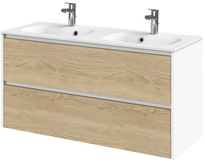 Tiger Reverse Meubelset 120 cm met 2 lades Naturel eik - Mat wit incl Oval wastafel Mat wit - 800313 Eiken