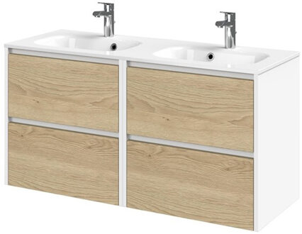Tiger Reverse Meubelset 120 cm met 4 lades Naturel eik - Mat wit incl Oval wastafel dubbel Hoogglans wit - 800323 Eiken