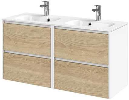 Tiger Reverse Meubelset 120 cm met 4 lades Naturel eik - Mat wit incl Oval wastafel dubbel Hoogglans wit - 800323 Eiken