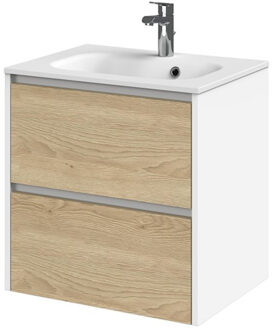 Tiger Reverse Meubelset 60 cm met 2 lades Naturel eik - Mat wit incl Oval wastafel Mat wit - 800308 Eiken