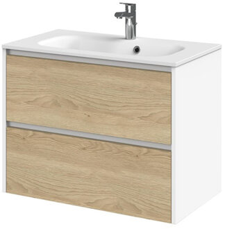 Tiger Reverse Meubelset 80 cm met 2 lades Naturel eik - Mat wit incl Oval wastafel Mat wit - 800311 Eiken