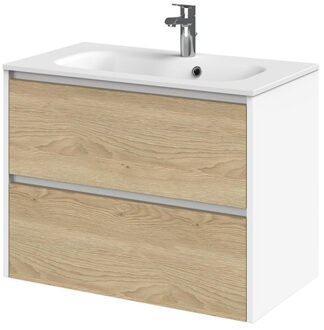 Tiger Reverse Meubelset 80 cm met 2 lades Naturel eik - Mat wit incl Oval wastafel Mat wit - 800311 Eiken