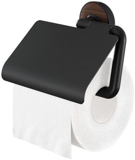 Tiger Toiletrolhouder Noce - Metaal/kunststof - Met Klep - Zwart/houtlook