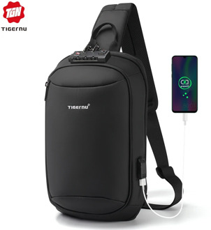Tigernu 2020 New Fashion Men Bag Casual Splashproof Chest Bag Anti-theft USB Charging Chest Bags Men High Quality Zippers