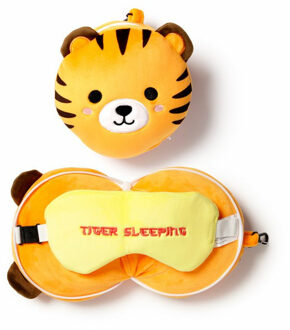 Tijger knuffel/reiskussen/slaapmasker - 2-in1set - kinderen
