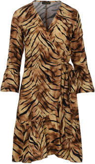 Tijgerprint viscose wikkeljurk met klokmouwen Dieren - S