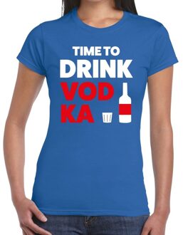Time to drink vodka tekst t-shirt blauw dames XS