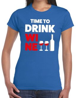 Time to Drink Wine tekst t-shirt blauw dames XS