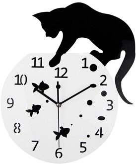 Timelike Vissenkom Kat Klok Wandklokken Thuis Diy Decoratie Horloge/Kat Op Klok Woonkamer Spiegel 3D Muur