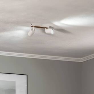 Tino plafondspot 2-lamps wit/hout wit, licht hout