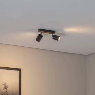 Tino plafondspot 2-lamps zwart/hout zwart, licht hout