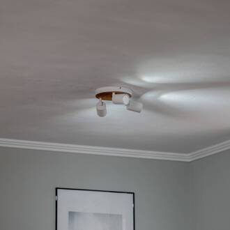 Tino plafondspot 3-lamps rond wit/hout wit, licht hout