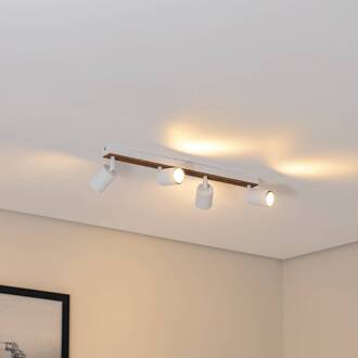 Tino plafondspot 4-lamps wit/hout wit, licht hout