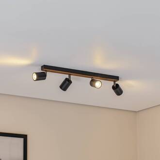 Tino plafondspot 4-lamps zwart/hout zwart, licht hout