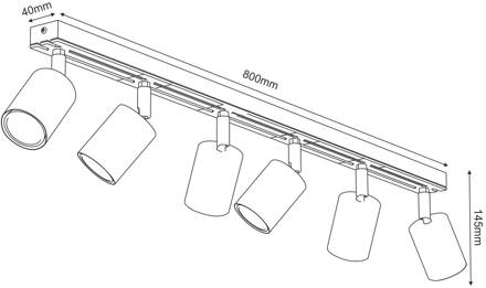 Tino plafondspot 6-lamps zwart/hout zwart, licht hout