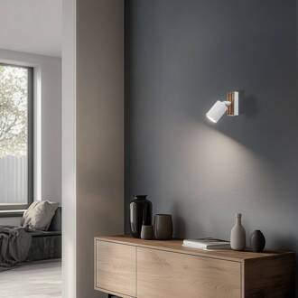 Tino wandspot 1-lamp wit/hout wit, licht hout