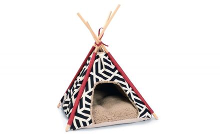 Tipi Tent Vigo - Kattenmand - Polyester - Zwart/Wit - 12x9x2 cm