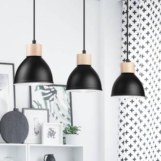Tira hanglamp, 3-lamps, zwart zwart, licht hout