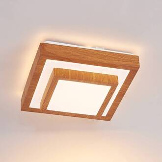 Tiril LED plafondlamp, hoekig, 27 cm licht hout, wit