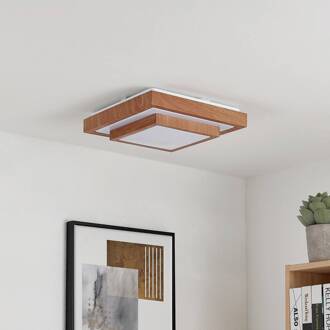 Tiril LED plafondlamp, hoekig, 32 cm licht hout, wit