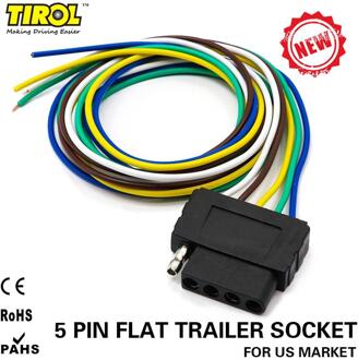 TIROL 5-Way T24512P3 Flat Trailer Wire Harness Extension Connector Socket with 36 inch Cable Length End Connector