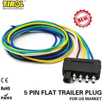 TIROL 5-Way Vlakke Trailer Kabelboom Uitbreiding Connector Plug met 36 inchCable Lengte End Connector T24510a