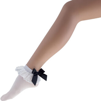 Tiroler Enkelsokjes Met Zwarte Strik Wit - Transparant