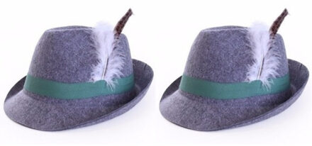 Tiroler hoedje Anton - 2x stuks - Bayern/Oktoberfest verkleedaccessoire - grijs - volwassenen