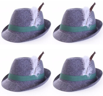 Tiroler hoedje Anton - 4x stuks - Bayern/Oktoberfest verkleedaccessoire - grijs - volwassenen