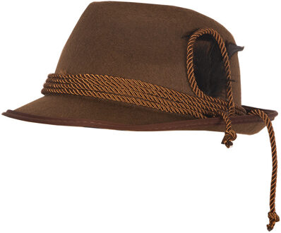 Tiroler hoedje met koord/veer - bruin - volwassenen