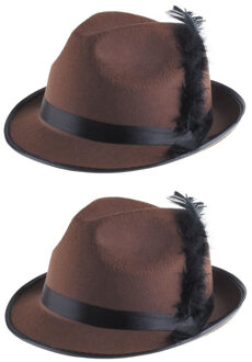 Tiroler verkleed hoedje - 4x stuks - volwassenen - bruin - Oktoberfest hoeden - Alpenhoedje/jagersho