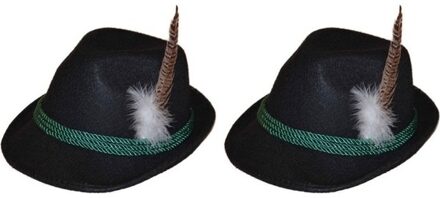 Tiroler verkleed hoedje voor volwassenen - 2x - zwart - Oktoberfest - Alpenhoedje/jagershoedje