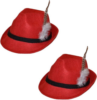 Tirolerhoed - 2x stuks - rood - volwassenen - Oktoberfest hoedje - verkleedaccessoires