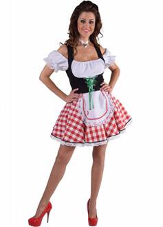 Tiroolse jurkje met geruite rok | Dirndl rood/wit | Oktoberfestkleding dames maat 46/48 (XL)